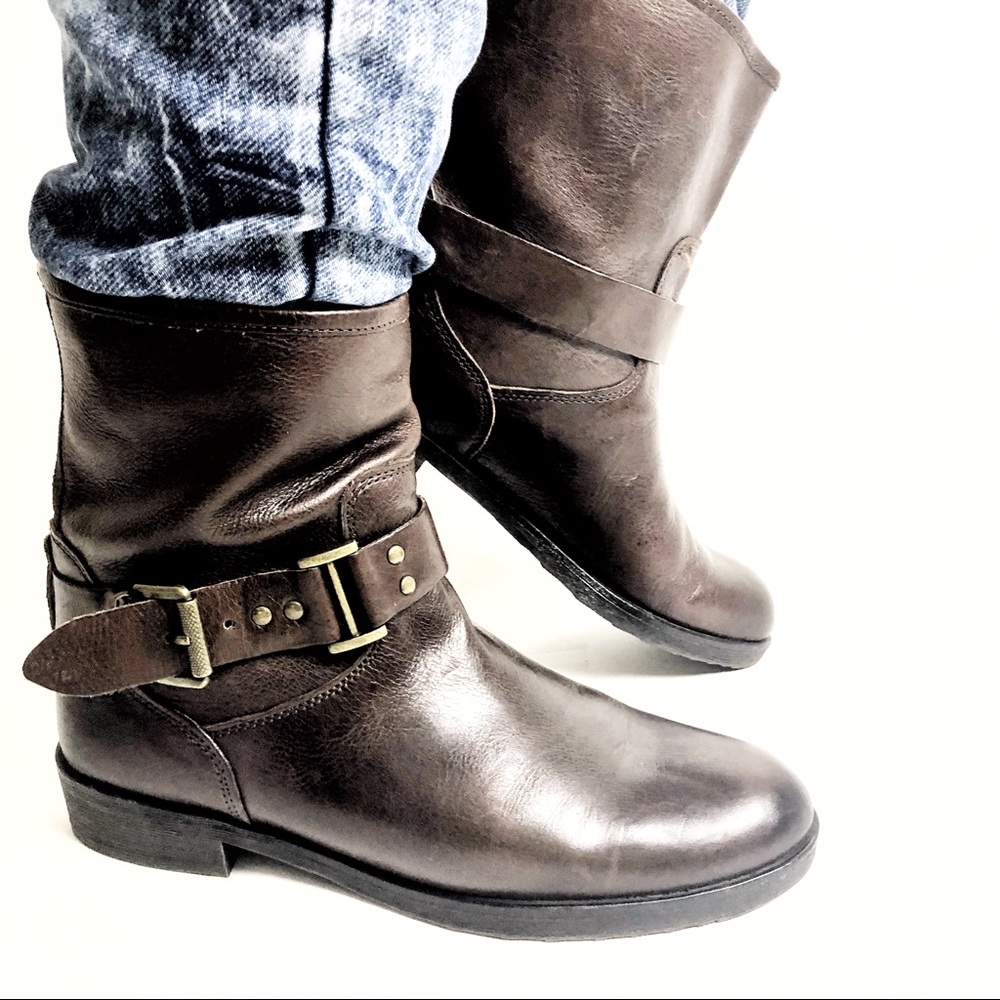 Franco Sarto brown belted leather boots size 8 1/2